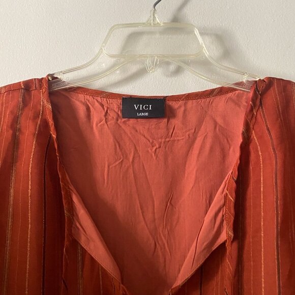 🦋 VICI Gabriela Tassel Tie Blouse Rust Boho Large - Picture 3 of 6